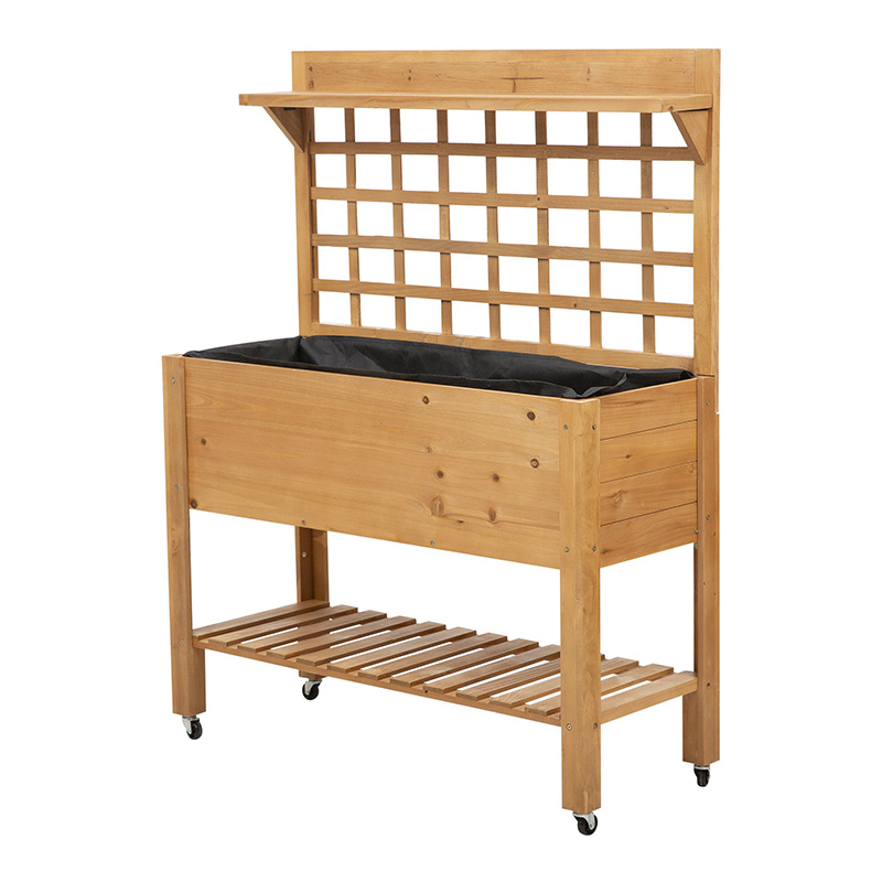 41インチ x 18インチ x 53インチ 高架ガーデン 棚と車輪付きベッド ソリッドウッド プランター フラワー ハーブ ボックス 野菜 フラワー アウトドア/インドア - ブラウン