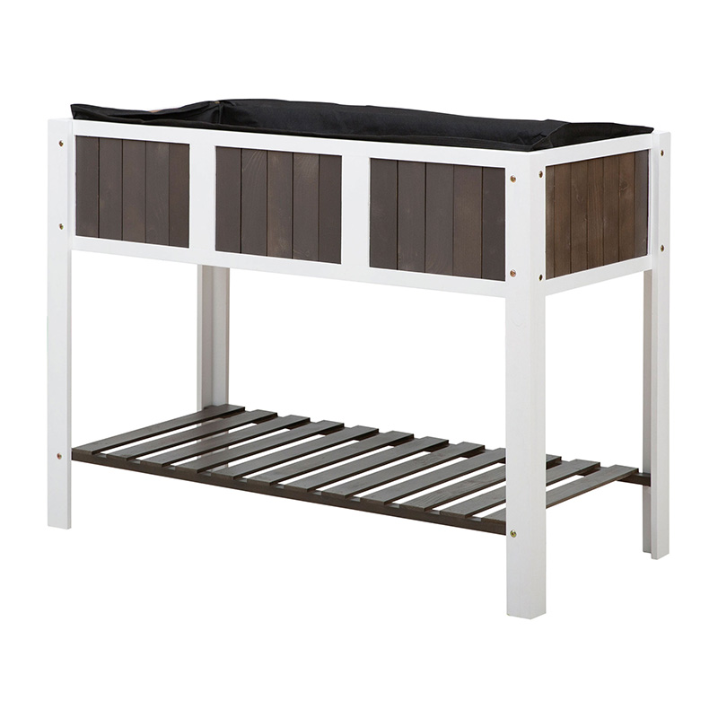 47インチ x 23インチ x 35インチ 木製の上げられたガーデンプランターベッド、植栽、収納棚、多用途に使える広々としたエリア。