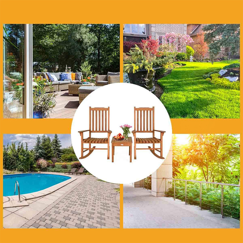 ポプラ材ロッキングチェア3点セット コーヒーテーブル付き 木製会話チェア2脚