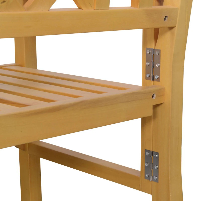 屋外折りたたみ式ガーデンベンチ、2人掛けパティオ木製ベンチ、パティオ、ポーチまたはバルコニー用の背もたれとアームレスト付きラブシートチェア、イエロー