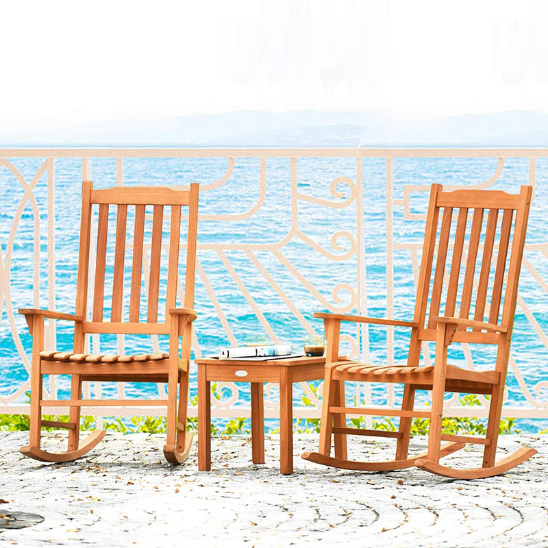 ポプラ材ロッキングチェア3点セット コーヒーテーブル付き 木製会話チェア2脚