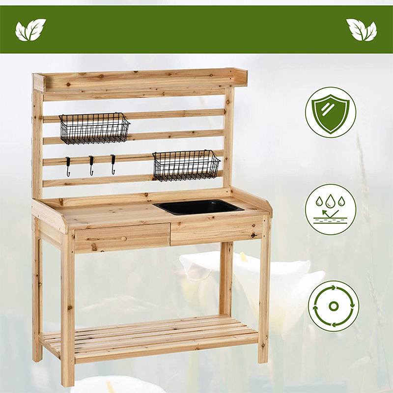 ポッティングベンチテーブル、ふるいスクリーン付きガーデンワークステーション、取り外し可能なシンクとバスケット