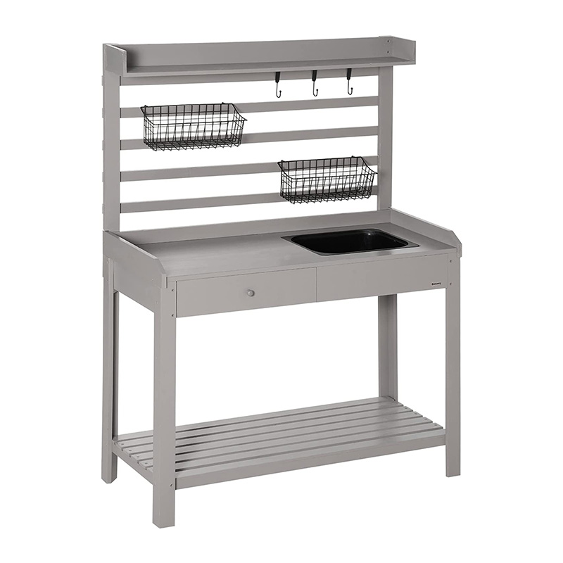 ポッティングベンチテーブル、ふるいスクリーン付きガーデンワークステーション、取り外し可能なシンクとバスケット