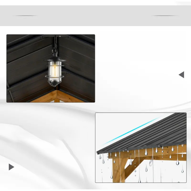 11x13 ハードトップ ガゼボ 木製フレーム付き 永久金属屋根 ガゼボ キャノピー 天井フック付き 庭 パティオ 裏庭用