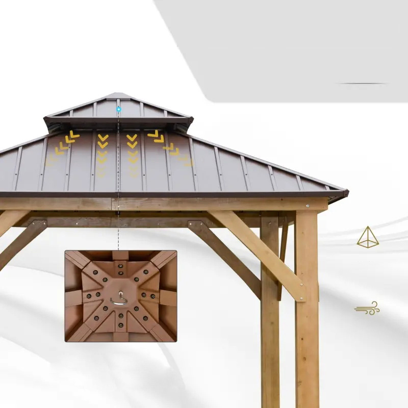 10フィート x 10フィート ハードトップ ガゼボ パティオ キャノピー シェルター アウトドア スチール二重層屋根付き