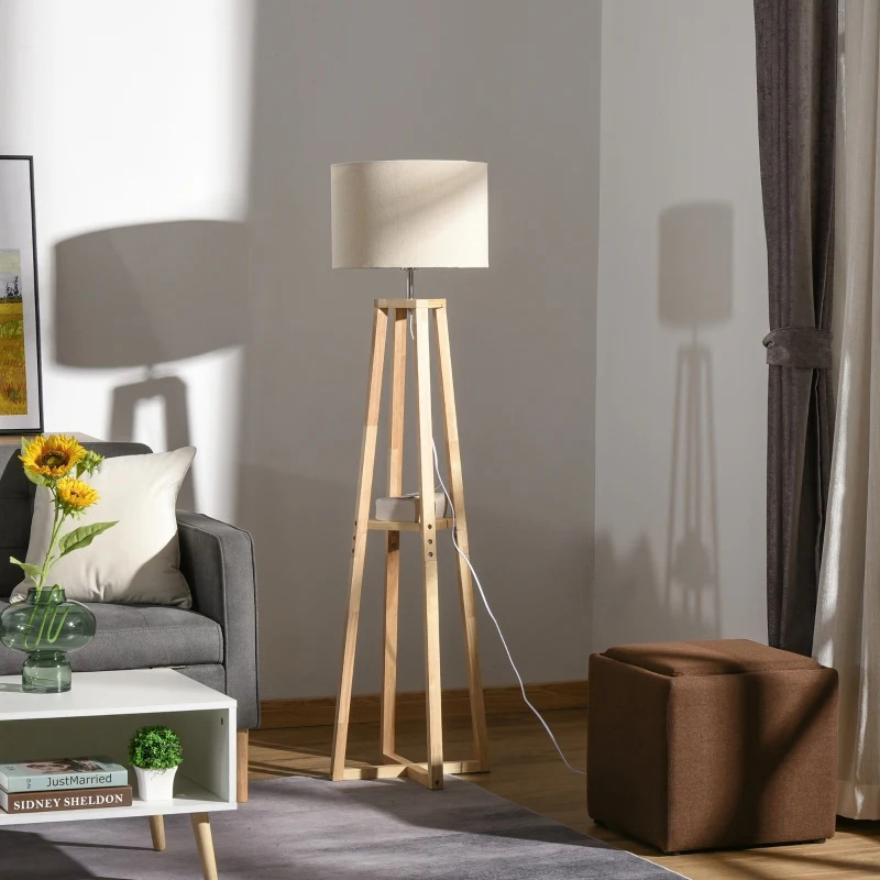 モダンスタンディングフロアランプベッドルームライト、ドラムランプシェード、フットペダルスイッチ付き