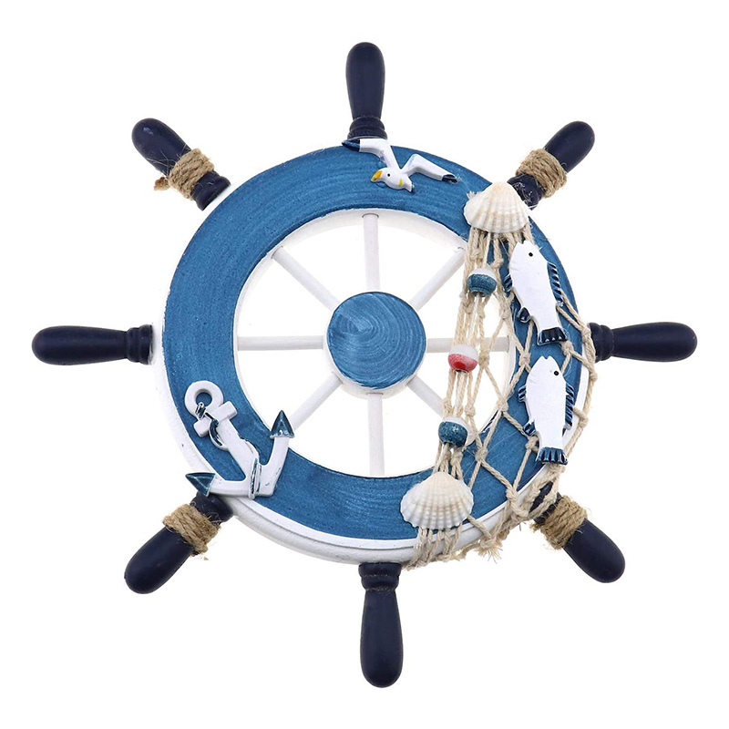 航海木製ボート船ステアリングホイール/手作り木製船ホイール海賊装飾壁とドアの吊り下げオーナメントプラーク (白魚)