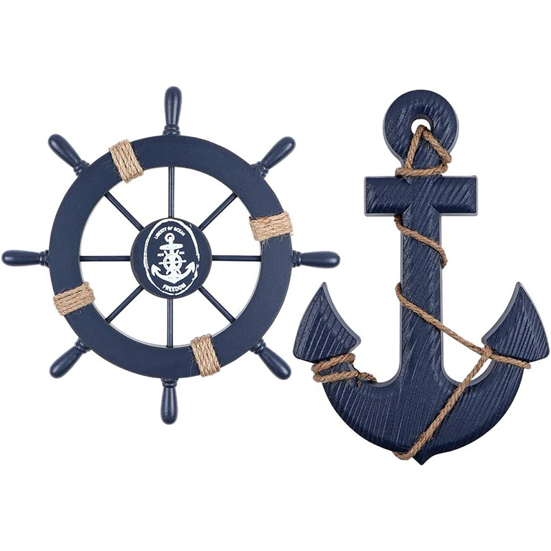 航海木製ボート船ステアリングホイール/手作り木製船ホイール海賊装飾壁とドアの吊り下げオーナメントプラーク (白魚)