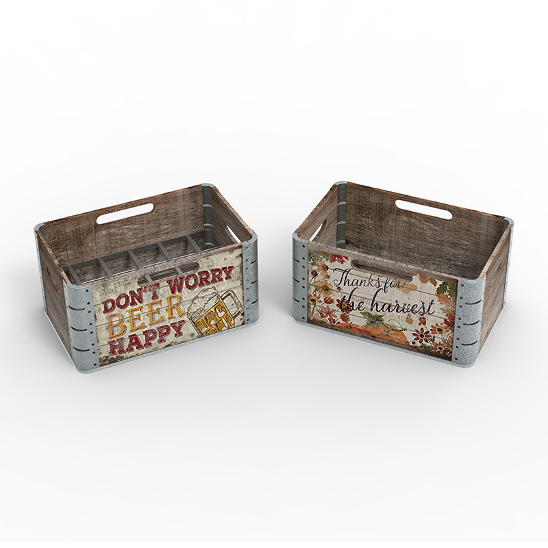 整理収納用木製収納クレート 3個入り ブラウン