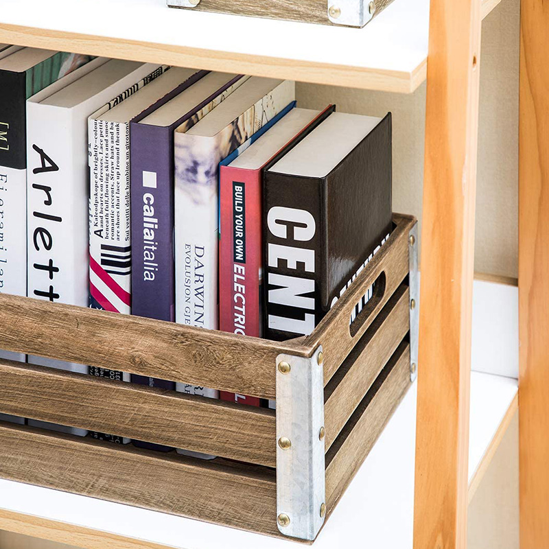 整理収納用木製収納クレート 3個入り ブラウン