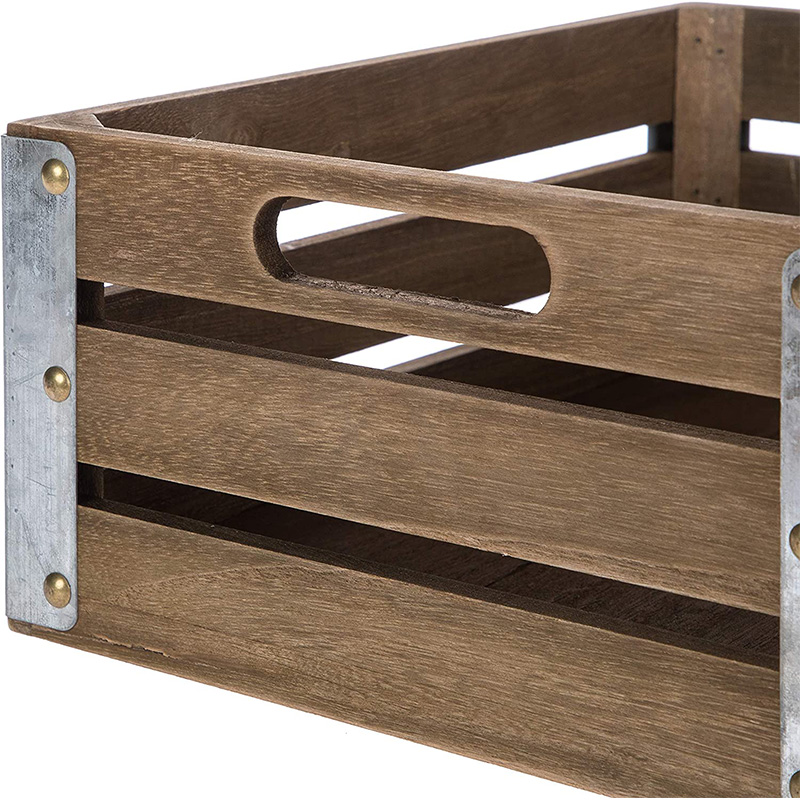 整理収納用木製収納クレート 3個入り ブラウン