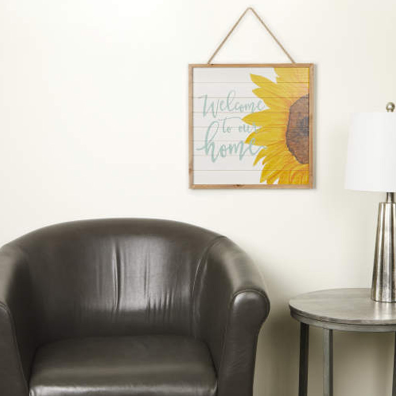 「Welcome To Our Home」ハンギング ヒマワリ ウッド ウォール プラーク
