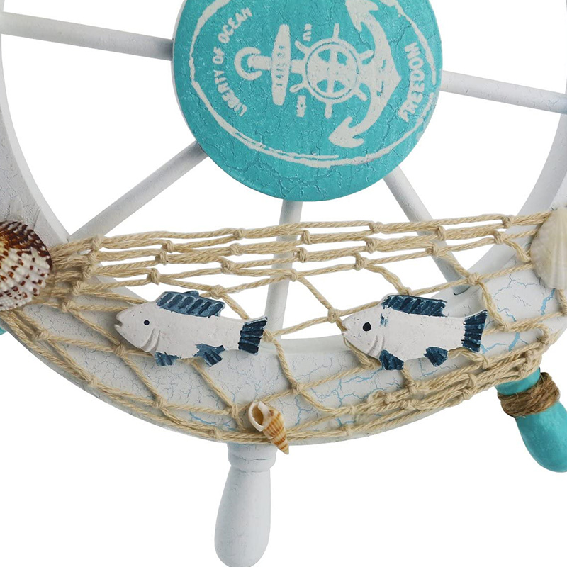 航海木製ボート船ステアリングホイール/手作り木製船ホイール海賊装飾壁とドアの吊り下げオーナメントプラーク (白魚)