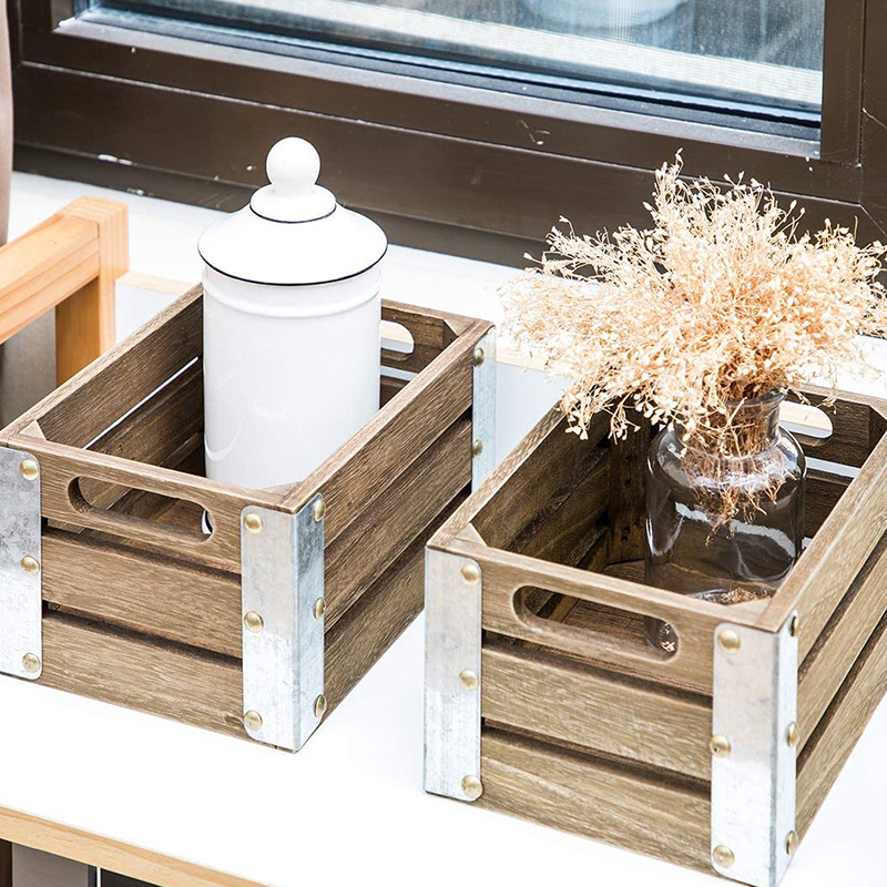 整理収納用木製収納クレート 3個入り ブラウン