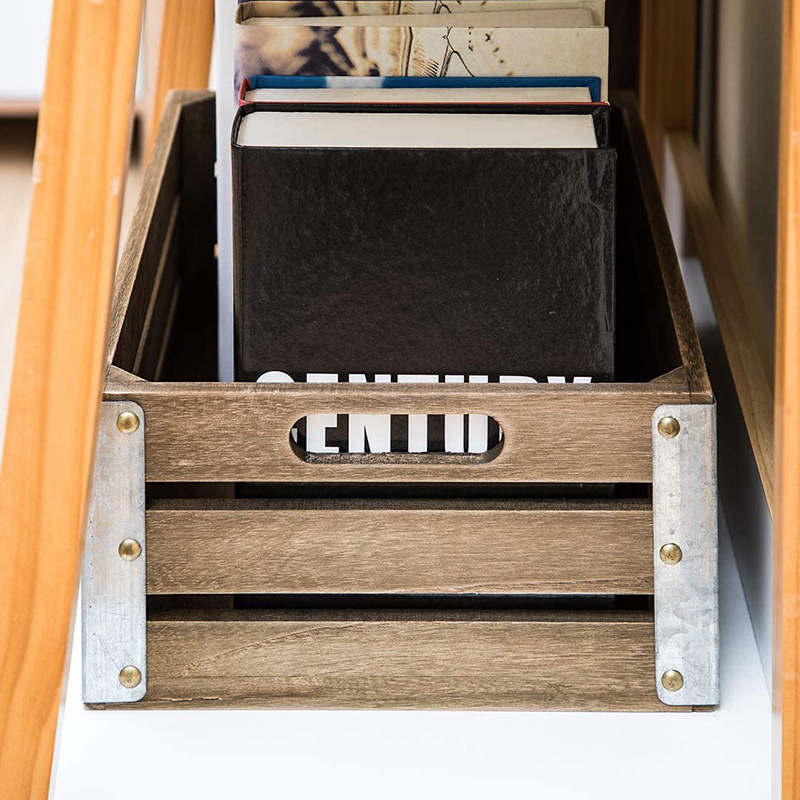 整理収納用木製収納クレート 3個入り ブラウン