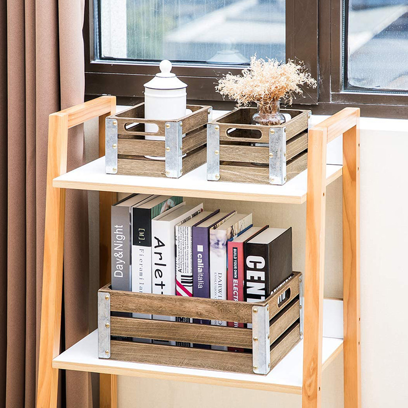 整理収納用木製収納クレート 3個入り ブラウン