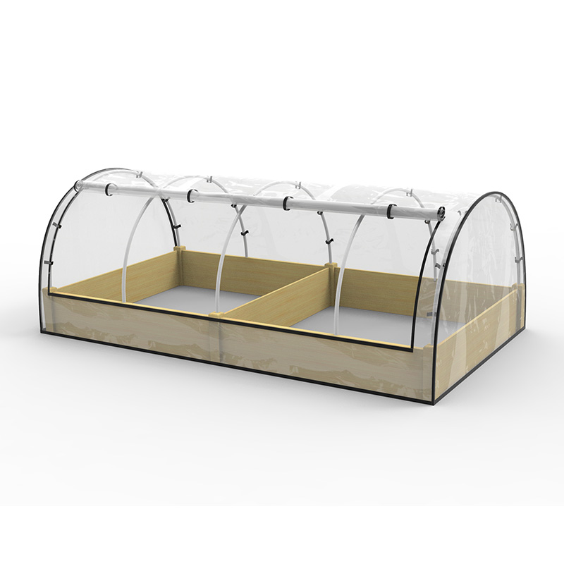 上げられた庭の花壇キット、温室付き、木製コールドフレームプランター、ナチュラル