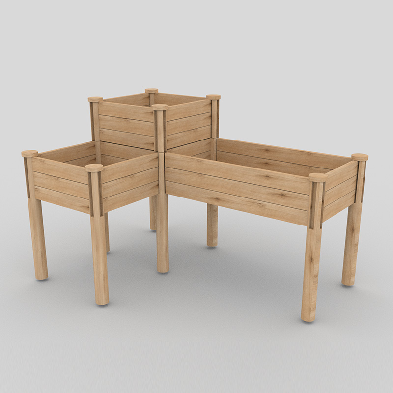 3段上げガーデンベッド、収納棚付き、上げられた木製プランターボックスキット