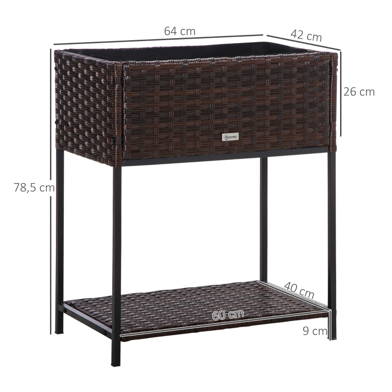 屋内/屋外用ラタンフラワープランターボックス 下に工具収納ラックと頑丈な高さ28インチの作業エリア付き