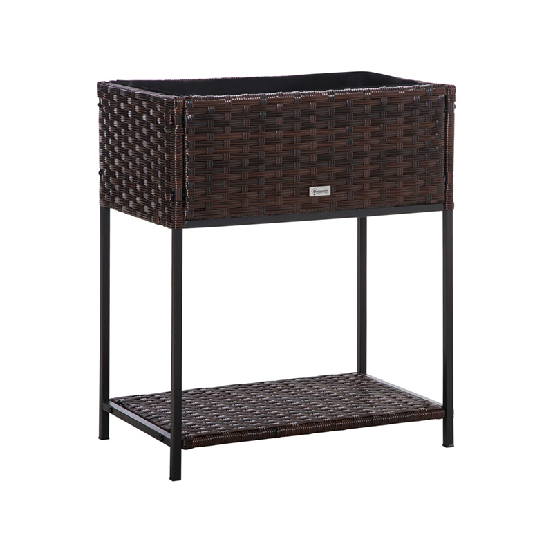 屋内/屋外用ラタンフラワープランターボックス 下に工具収納ラックと頑丈な高さ28インチの作業エリア付き