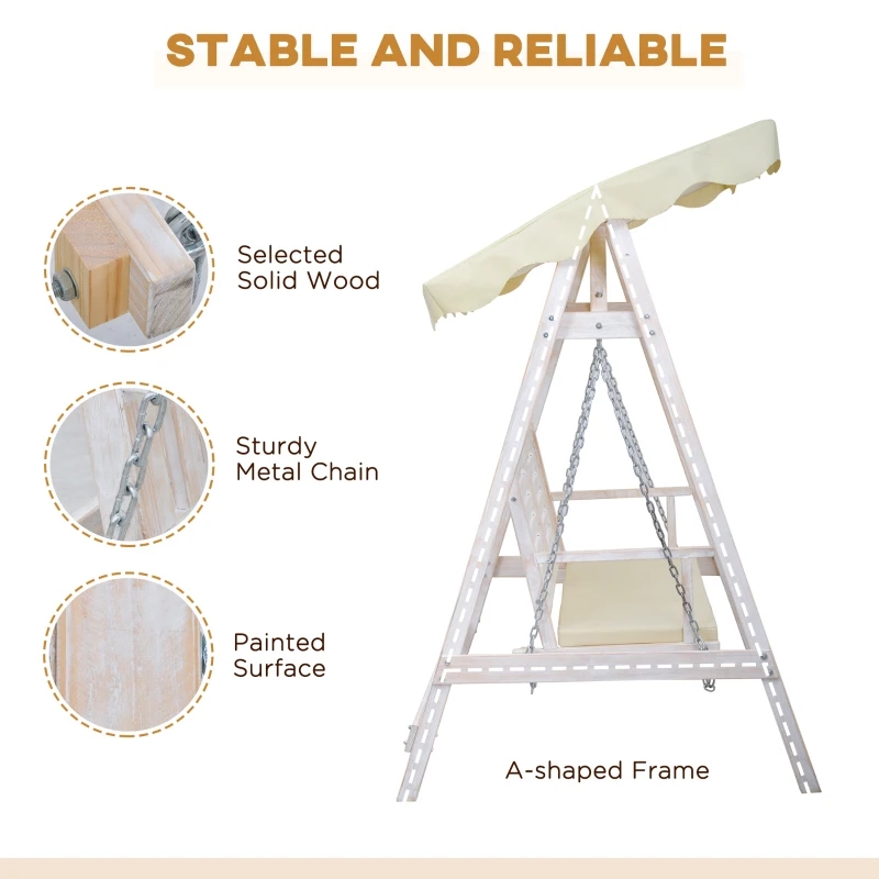 2 人用屋外ブランコ ポーチ ブランコ、木製スタンド付き、強力な A フレーム設計、調節可能な水戦用キャノピー