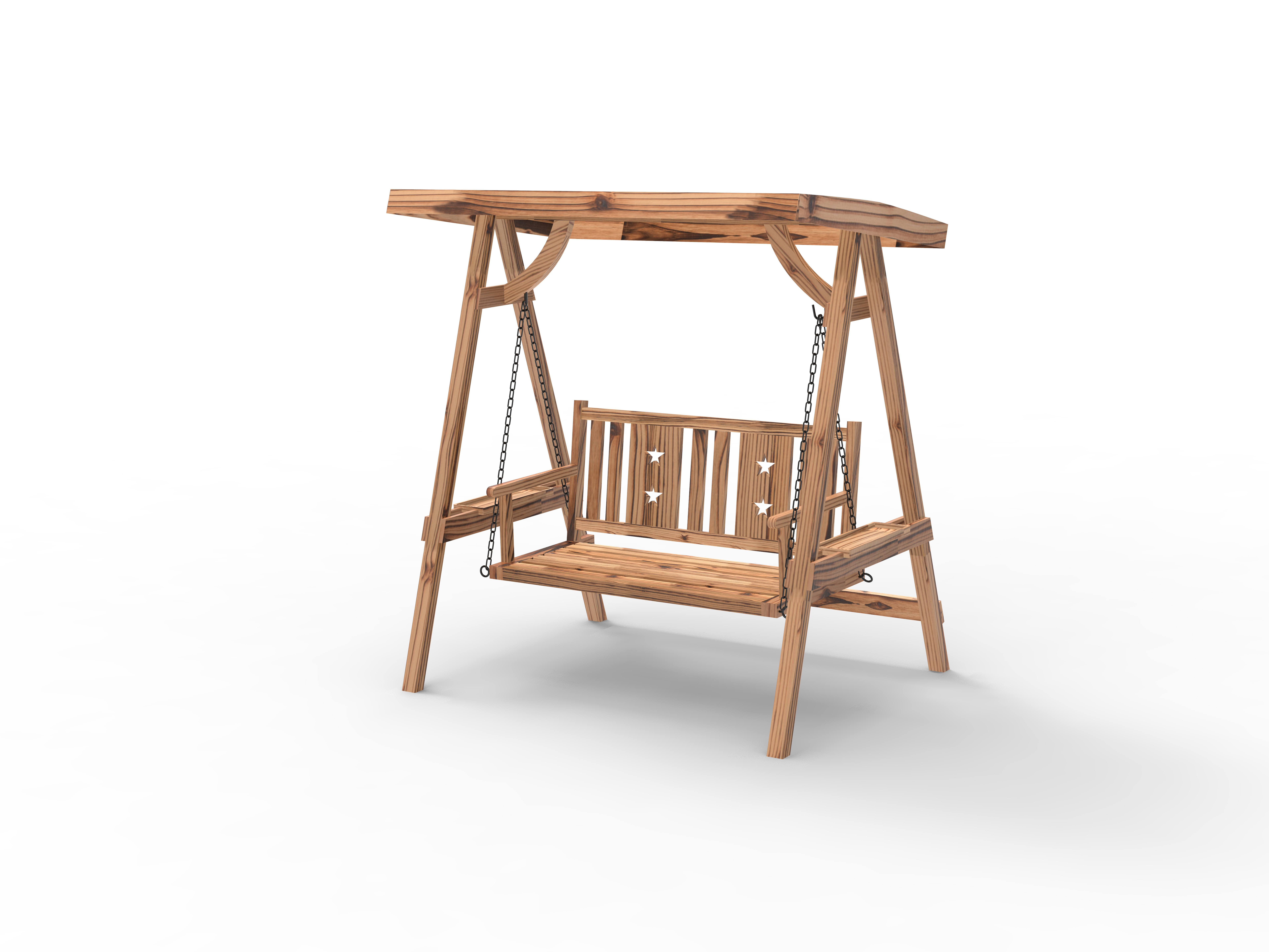 2 人用屋外スイング ポーチ スイング、木製スタンド、強力な A フレーム デザイン、調節可能な水戦キャノピー、素朴なスタイルのスイング